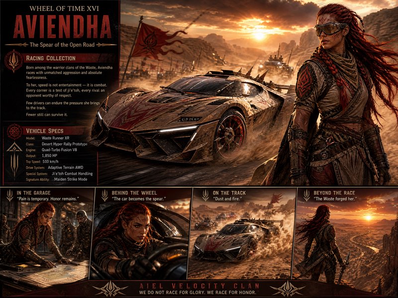 Futuristic armored warrior beside a rugged desert racing car at sunset in a dramatic sci-fi poster.