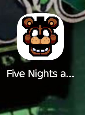 Pixel art Freddy Fazbear app icon for Five Nights at Freddy's, displayed on a blurred smartphone ...