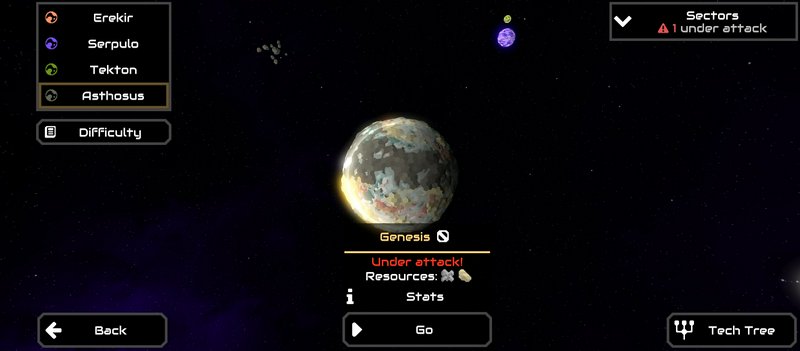 Strategy game UI screenshot showing the Genesis planet under attack, with faction list and naviga...
