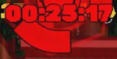 Bold outlined red pixel timer displaying 00:25:17 over retro game UI elements