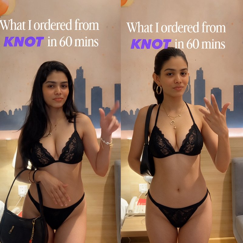 Side-by-side comparison of a woman modeling black lace lingerie, overlaid text highlights 60-minu...