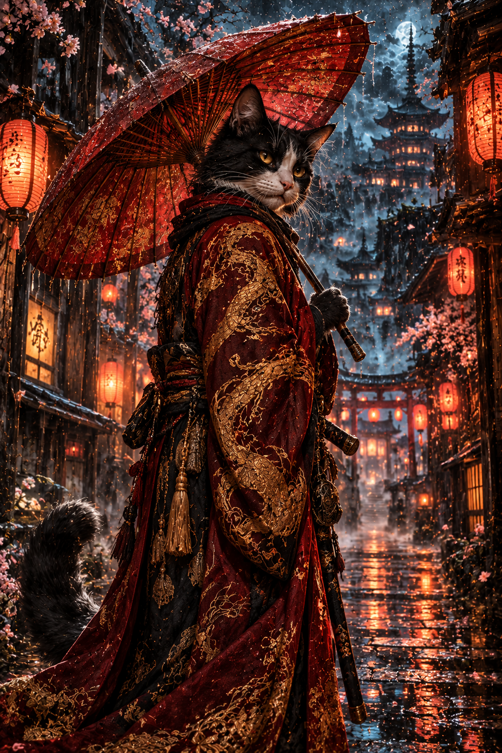 Anthropomorphic tuxedo cat in ornate samurai robes — AI art by ...