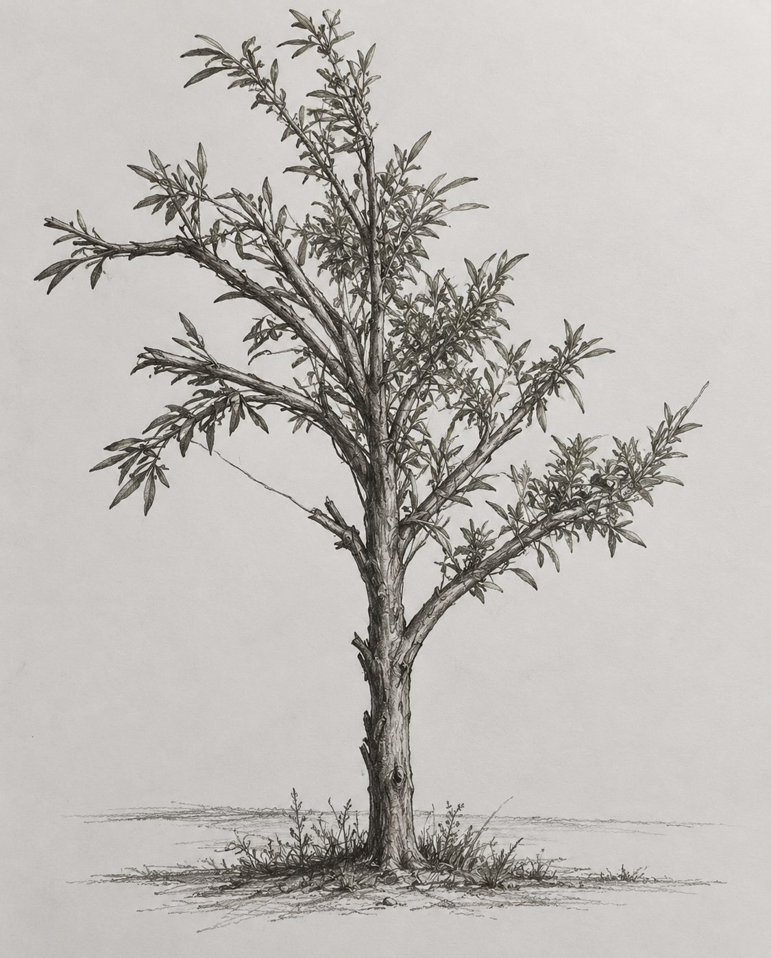 Loose pencil sketch of a slender young sparse tree — AI art by ...
