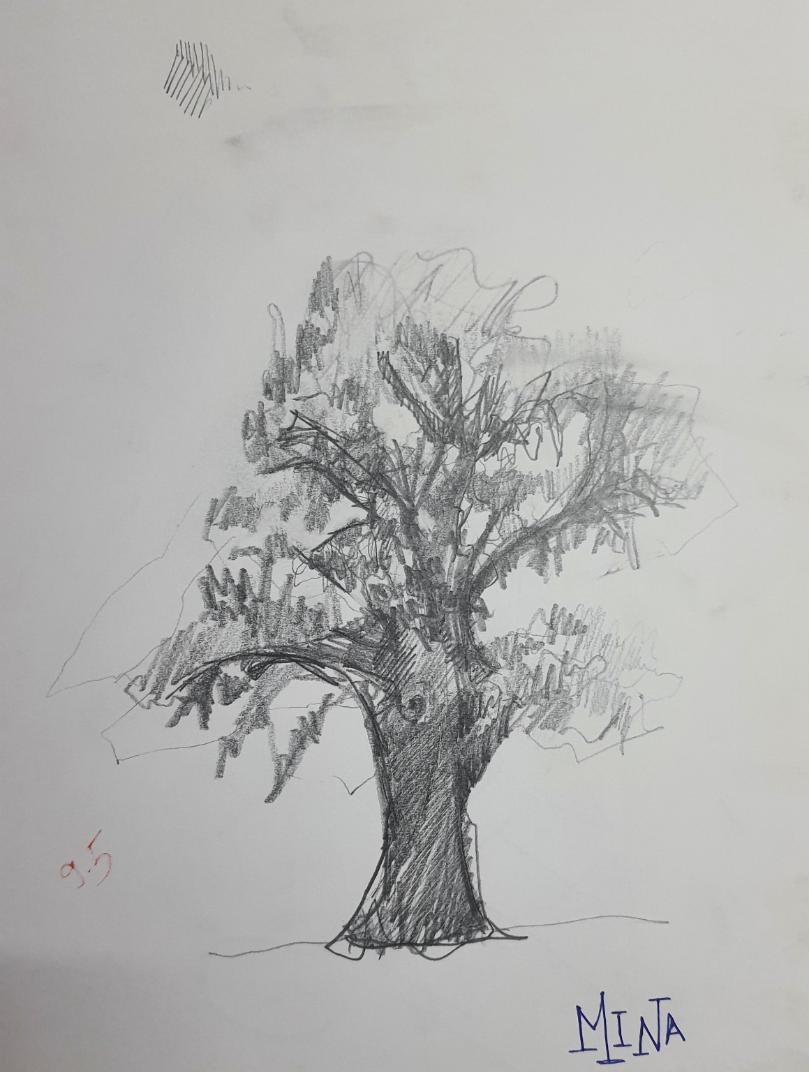 Loose pencil sketch of a slender young sparse tree — AI art by ...