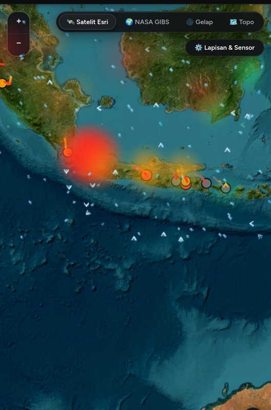 Interactive seismic satellite map showing earthquake hotspot heatmaps along Indonesia's Pacific R...
