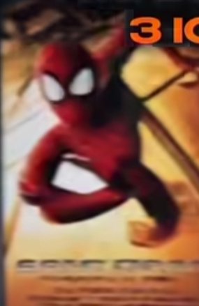 Blurry illustrated Spider-Man in dynamic mid-swing pose, warm golden-yellow background, partial o...