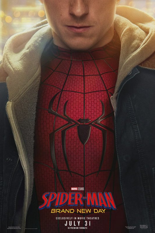 Official Spider-Man: Brand New Day theatrical poster showing a close-up of Peter Parker in suit u...