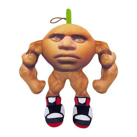 Novelty meme plush toy of buff potato with The Rock face, sneakers, and hanging loop, isolated on...