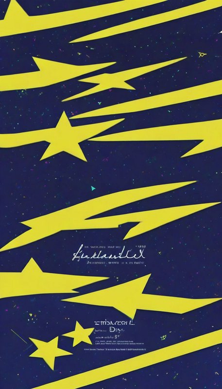 Bright yellow elongated shooting star shapes scattered across a speckled dark navy starry abstract background