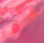Blurred soft abstract watercolor swirls in pink, coral and plum tones with a bright red circular ...