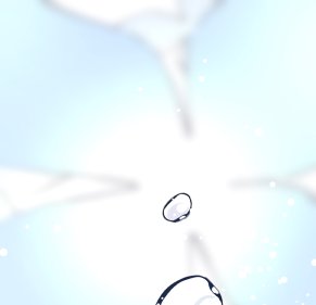 Close-up of wide startled anime character eyes against a bright pale blue glowing burst background