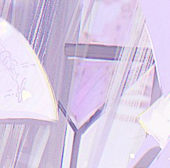 Abstract glitch geometric artwork in soft lavender with subtle RGB chromatic aberration distortion