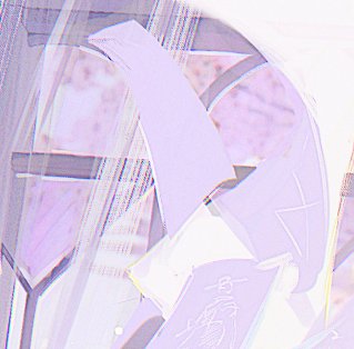Pale pastel glitch abstract artwork with overlapping curved and linear geometric shapes