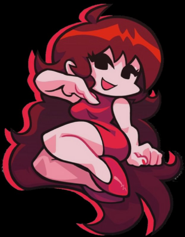 Playfully posing stylized FNF Girlfriend cartoon character against a solid black background