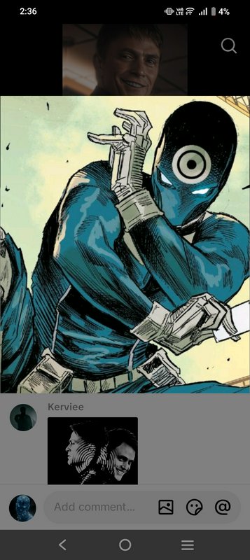 Screenshot of a social media post showing a comic panel of masked Marvel supervillain Bullseye in...