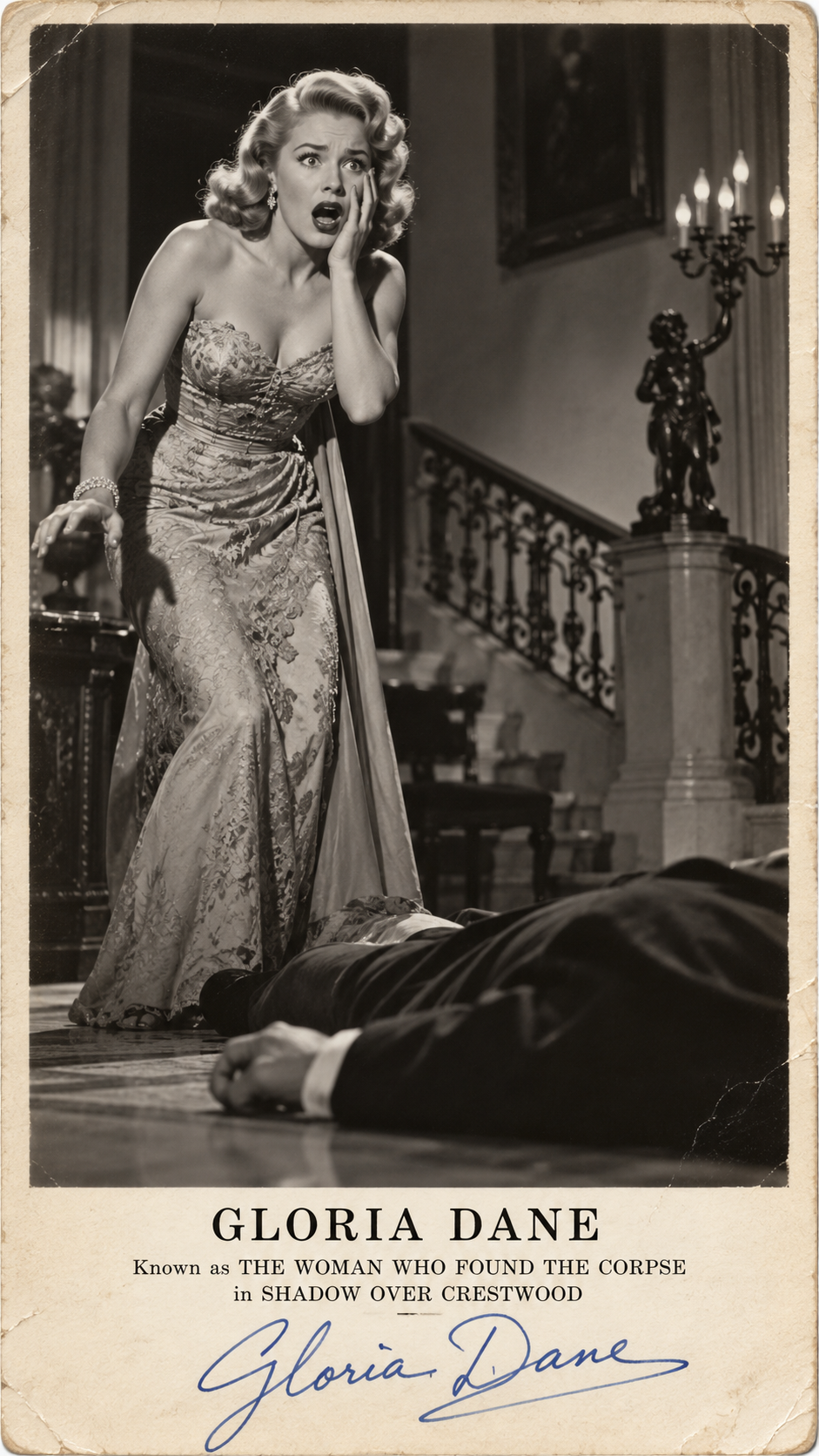 Shocked glamorous blonde woman stands over a corpse — AI art by ...