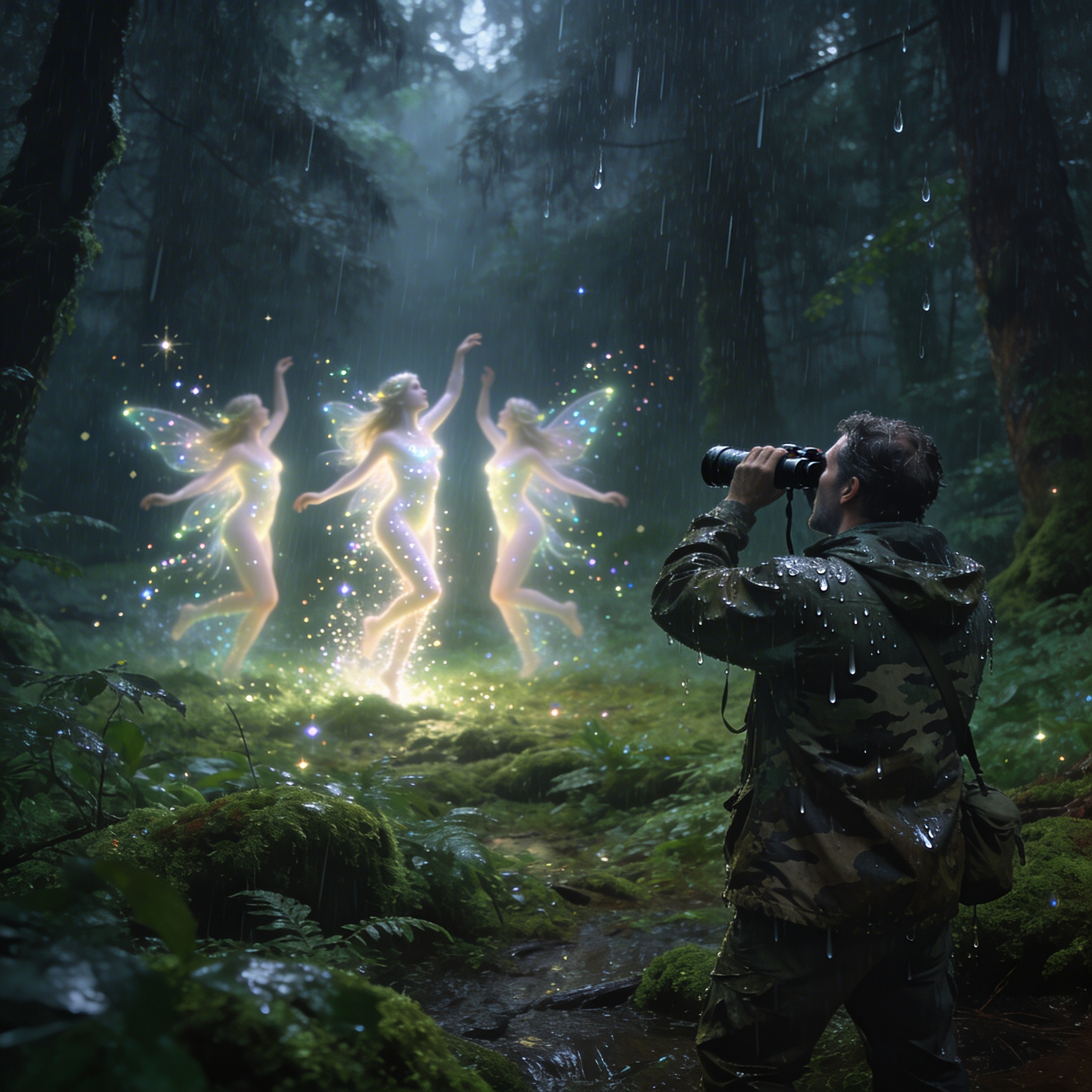 Three Glowing Lights Dancing in the Spray