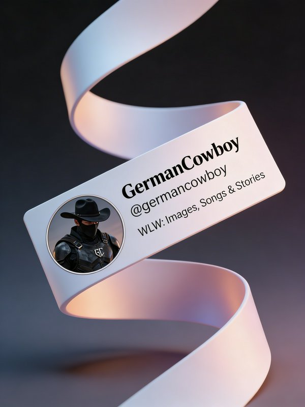 White spiral ribbon with a card showing the text "GermanCowboy" and a masked cowboy avatar.