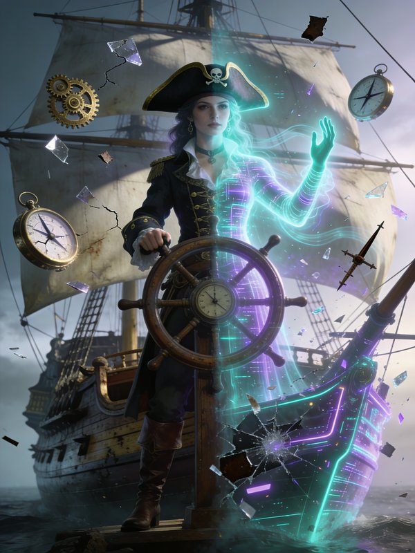 A bioluminescent pirate mermaid stands in shallow | germancowboy on ...