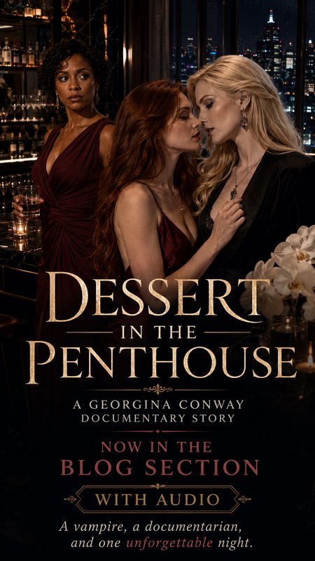 Promotional book cover for Dessert in the Penthouse, showing three women in a moody luxury nighttime penthouse bar setting