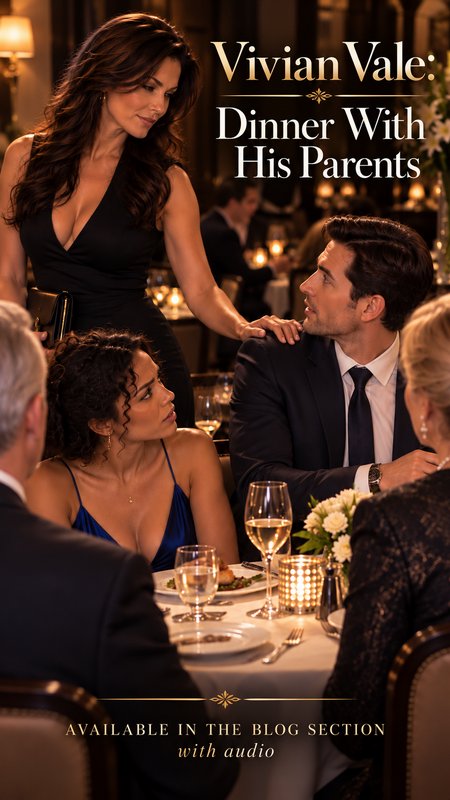 Promotional cover for Vivian Vale: Dinner With His Parents, depicting a tense formal candlelit fi...