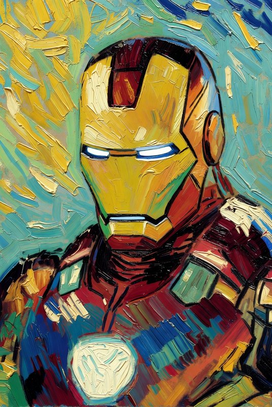 Abstract Iron Man portrait with bold brushstrokes and a vibrant yellow helmet.