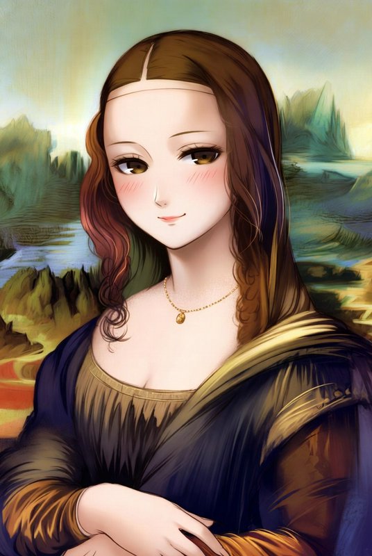 Anime-inspired portrait of a young woman with braided hair in a pastoral landscape.