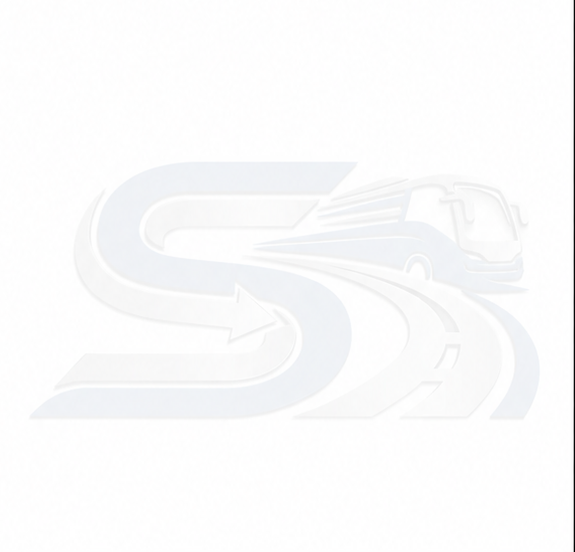 Faint pale stylized logo of a speeding delivery truck integrated with an S-shaped road arrow