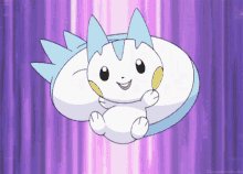 Smiling Pachirisu Pokemon floats against dynamic purple and pink anime speed line background