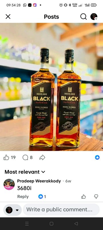 Two bottles of Rockland Black Superior arrack sit side by side in a social media post screenshot