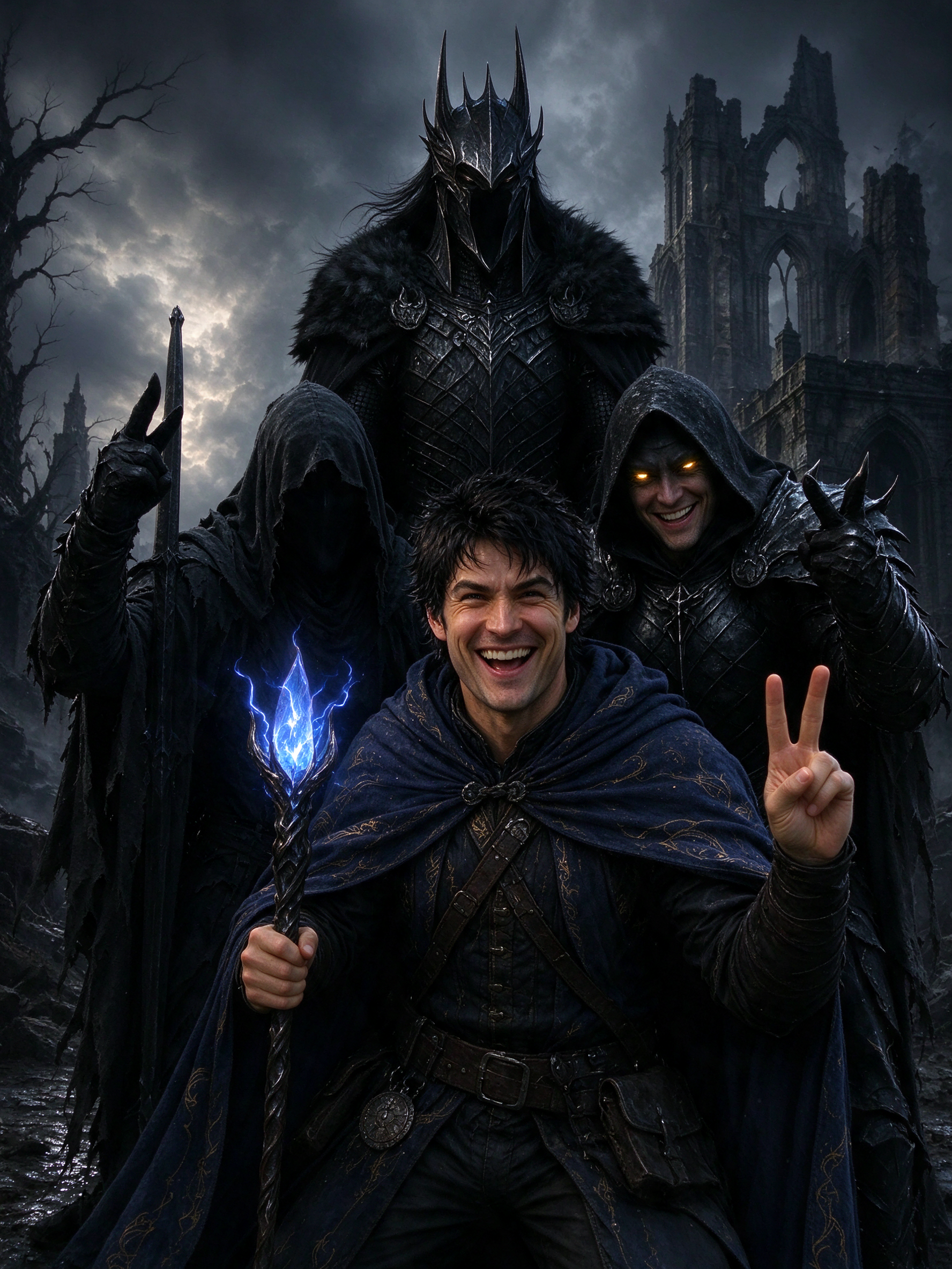 Grinning fantasy adventurer takes a peace sign selfie — AI art by ...