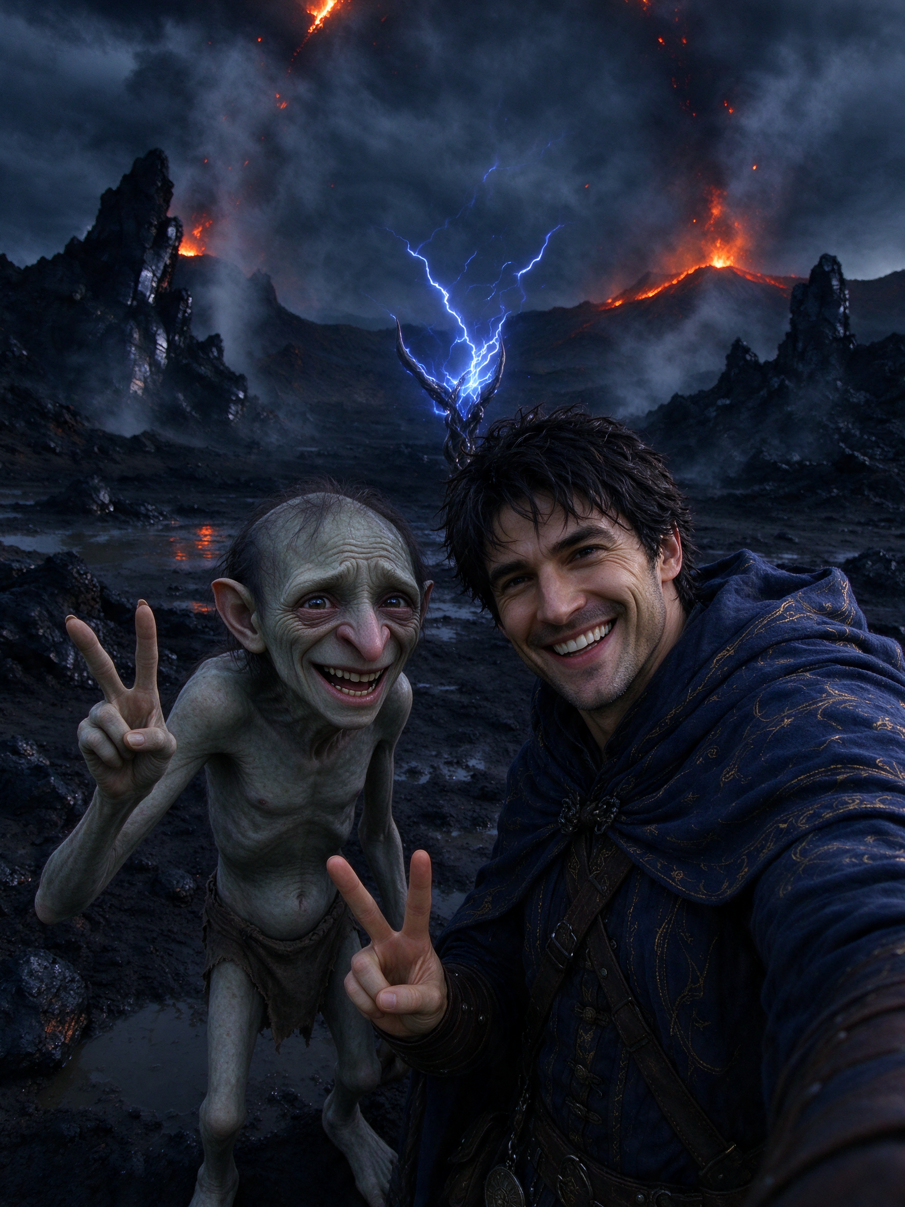 Grinning fantasy adventurer takes a peace sign selfie — AI art by ...