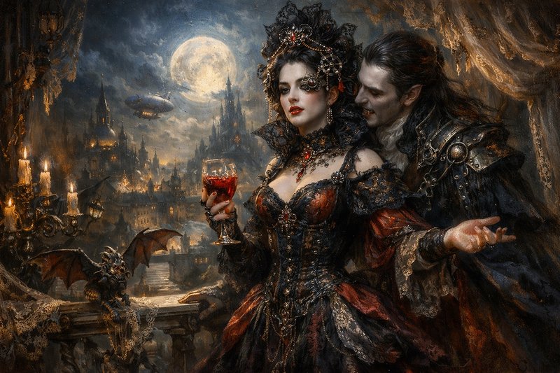 A dramatic gothic fantasy scene featuring a vampir | panos on ...