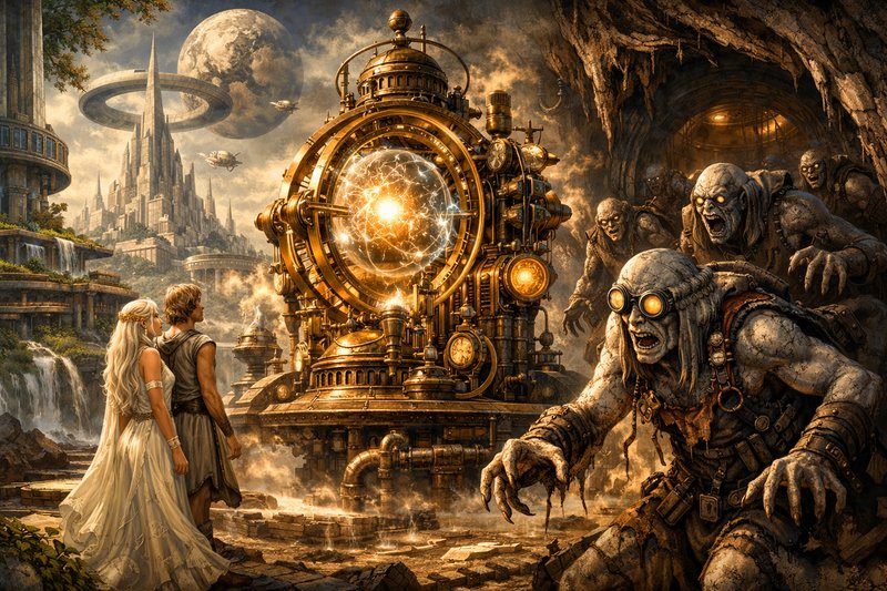 A cinematic fantasy scene featuring a colossal bra | panos on ...