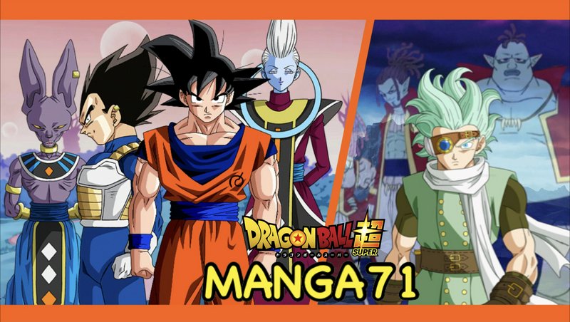Dragon Ball Super Manga 71 promotional banner showing core Universe 7 cast opposite Granolah arc ...