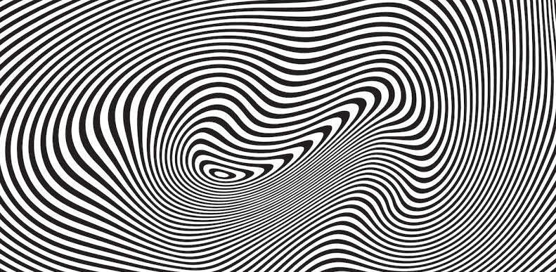Hypnotic black and white wavy striped op art swirl distortion pattern