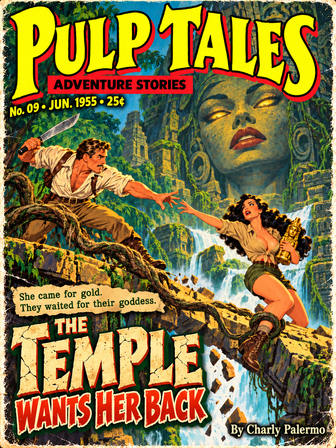 Vintage 1955 Pulp Tales adventure magazine cover of an explorer… — AI ...