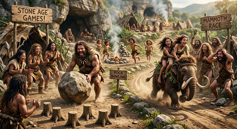 A lively Stone Age scene shows prehistoric men and | charlypalermo on ...