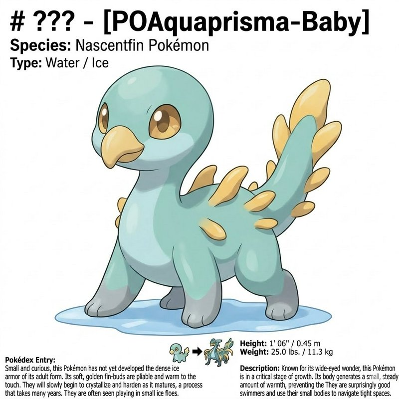 Cute aqua dinosaur baby Pokémon with teal body and yellow spikes