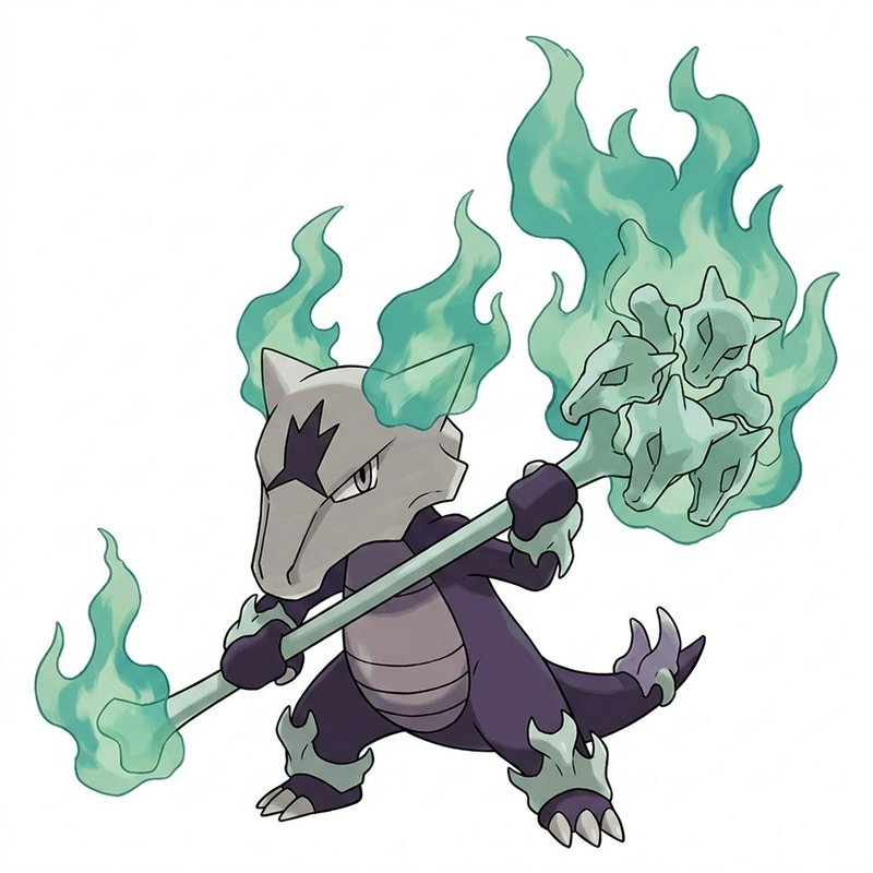 Bone dragon with emerald flames wielding a glowing staff in a dynamic combat pose