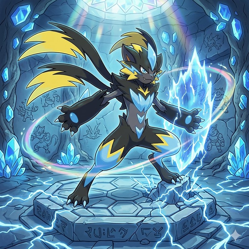 Dynamic armored wolf-like creature with blue and yellow accents, surging with ice energy on a cry...