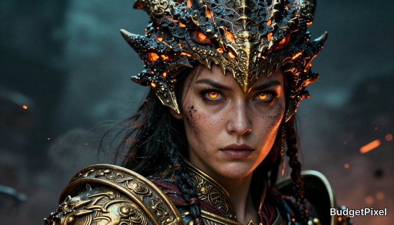 A female warrior in ornate gold armor stands ready | legion on ...