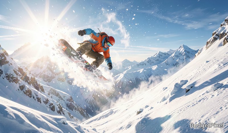 Snowboarder in an orange jacket and helmet flipping mid-air over a snowy alpine slope.
