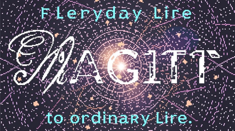 Retro pixel art graphic with stylized MAG1TT text over a swirling starry cosmic background