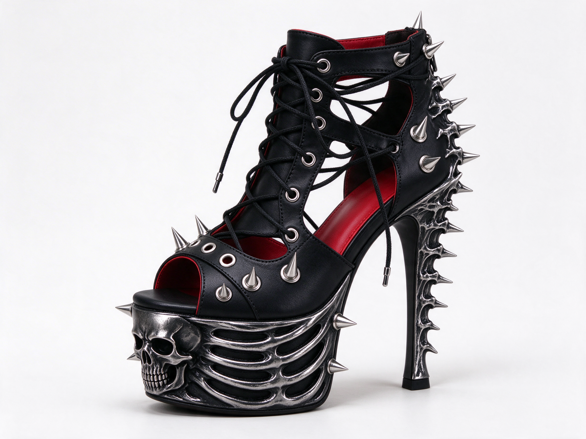 Spiked gothic platform stiletto with silver skull detailing — AI art by ...