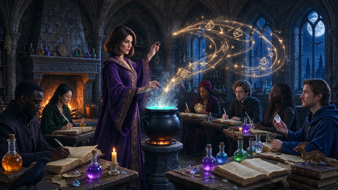 Witch professor demonstrates spellwork — AI art by @michellemichaels ...