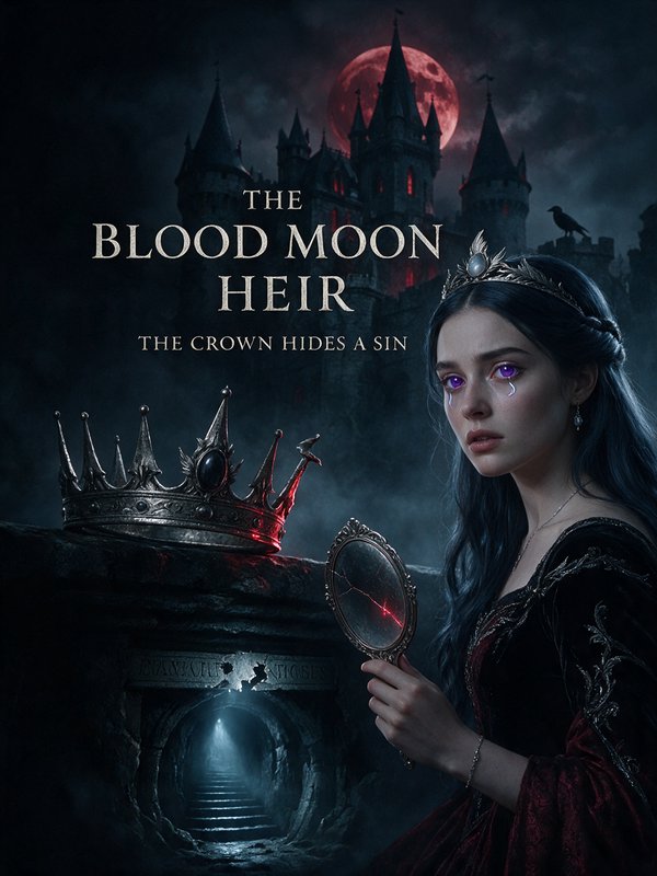 Dark fantasy book cover featuring a crying purple-eyed royal, cursed crown, and gothic castle und...
