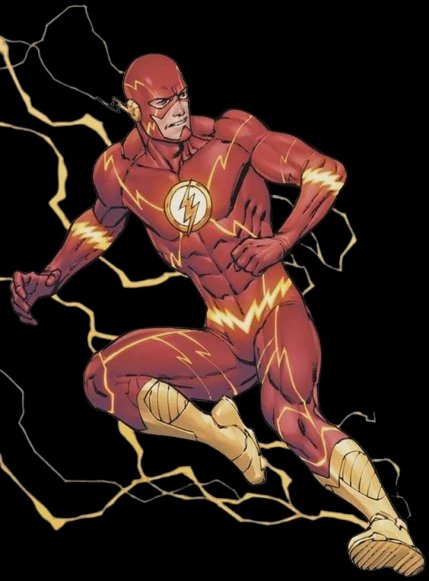 The Flash mid-sprint surrounded by glowing golden speed force lightning on a black background