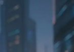 Soft blurred low angle view of downtown skyscrapers during blue hour dusk