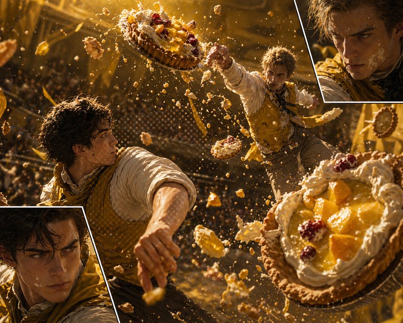 A cinematic, pie-throwing food fight scene featuri | bleepunc on ...
